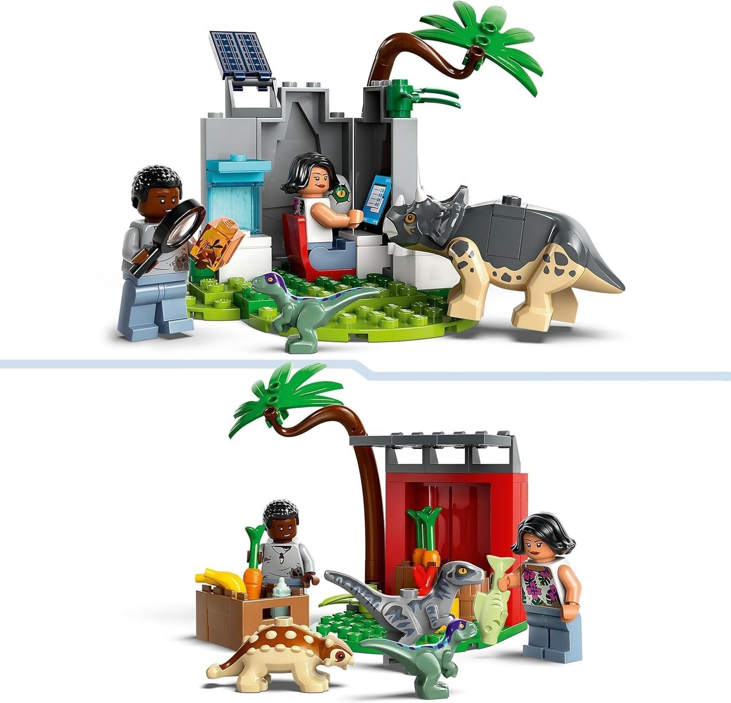 LEGO Jurassic World Rescue Centre for Baby Dinosaurs, set cu figurine mici de dinozauri, inclusiv Triceratops, Ankylosaurus și Velociraptor, cadou de construcție pentru băieți și fete de la 4 ani 76963 Seturi de constructie Besuche den LEGO-Store