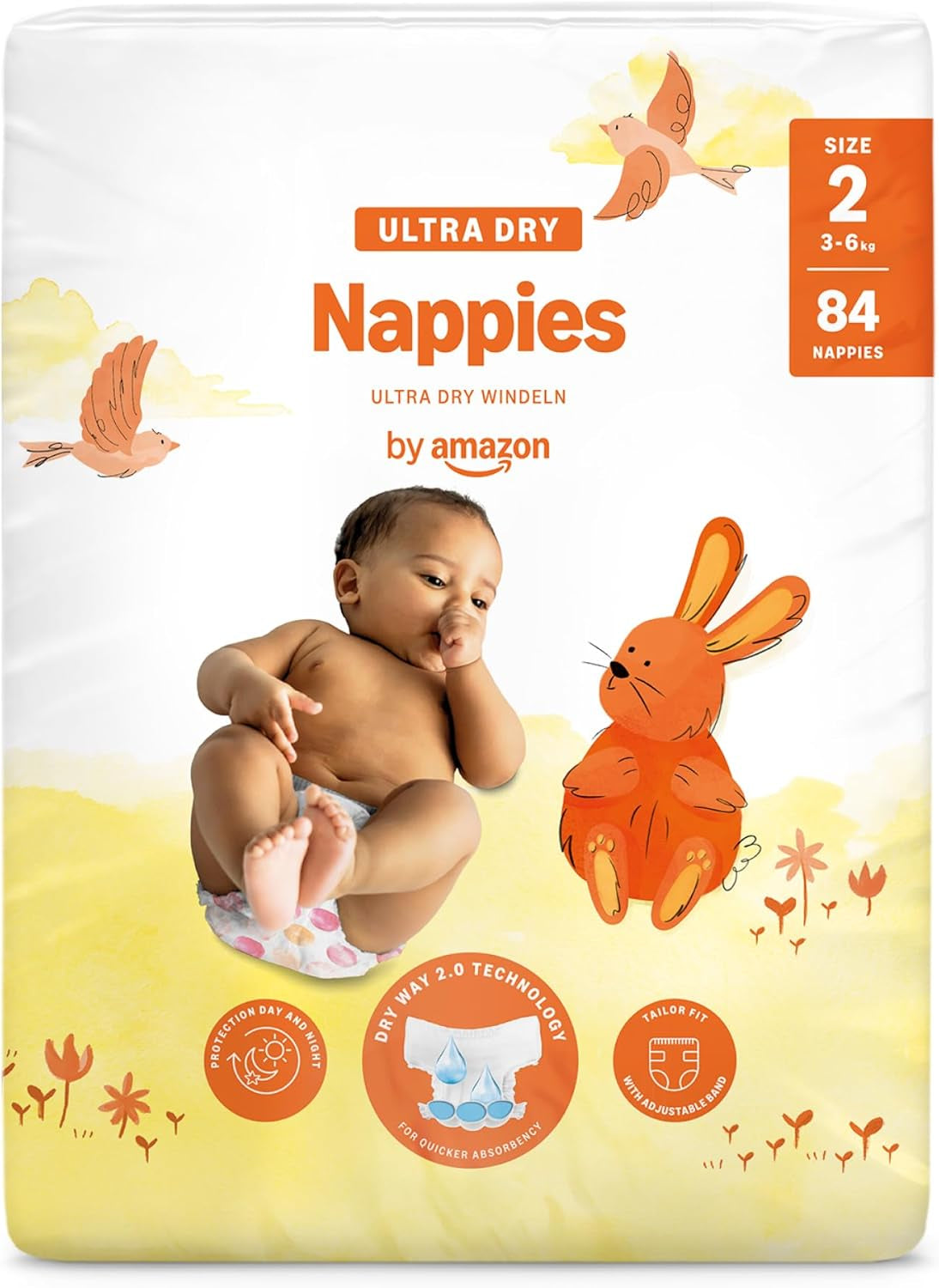 Scutece Ultra Dry de la Amazon, mărimea 1 (2-5 kg) - Cutie lunară, alb, 96 bucăți (2 pachete a câte 48) (anterior sub marca Mama Bear, produs identic)