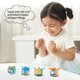 Super Wings Super Pets 4 PCS Shine, Golden Boy, Jerome, Ellie, cu expresie facială comutabilă, cu efect de fulger, portabil, jucărie pentru 3 4 5 6 7 8 ani băiat fată, 2 inci Action figures Naty Shop
