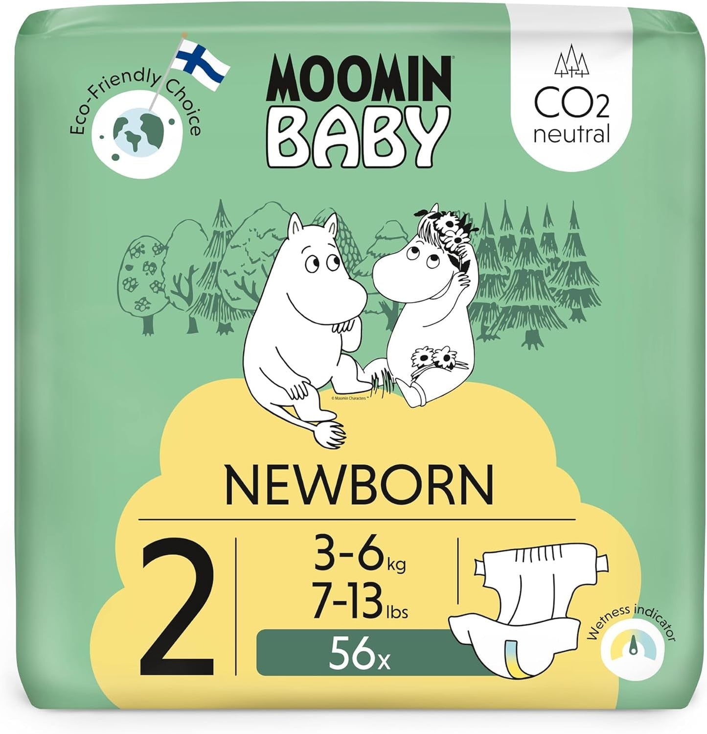 Scutece Moomin Baby Eco, mărimea 3, 5-8 kg, 48 bucăți, scutece premium moi | Moi și prietenoase cu pielea, respirabile, absorbante, fără substanțe chimice inutile |