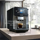 Espressor automat Siemens EQ700 classic TP715D01, control prin aplicație, preparare la rece, afișaj tactil intuitiv, până la 10 creații individuale de cafea ca favorite, curățare automată cu abur, 1500 W, gri-argintiu