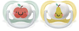Suzetă Philips AVENT ultra air - pachet de 2, fără BPA, respirabilă, pentru bebeluși 0-6 luni, inclusiv cutie de transport și sterilizare, măr/pară (model SCF080/17)