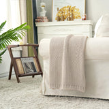 Chunky tricot arunca pătură, Lightweight, Bej, 100% bumbac organic, Pătură pentru canapea, canapea, pat, copil, camera copiilor, Rustic, Shabby chic, Modern farmhouse, 152.4 X 203.2 cm, Inclusiv sac de rufe Paturi si Cuverturi Longhui bedding