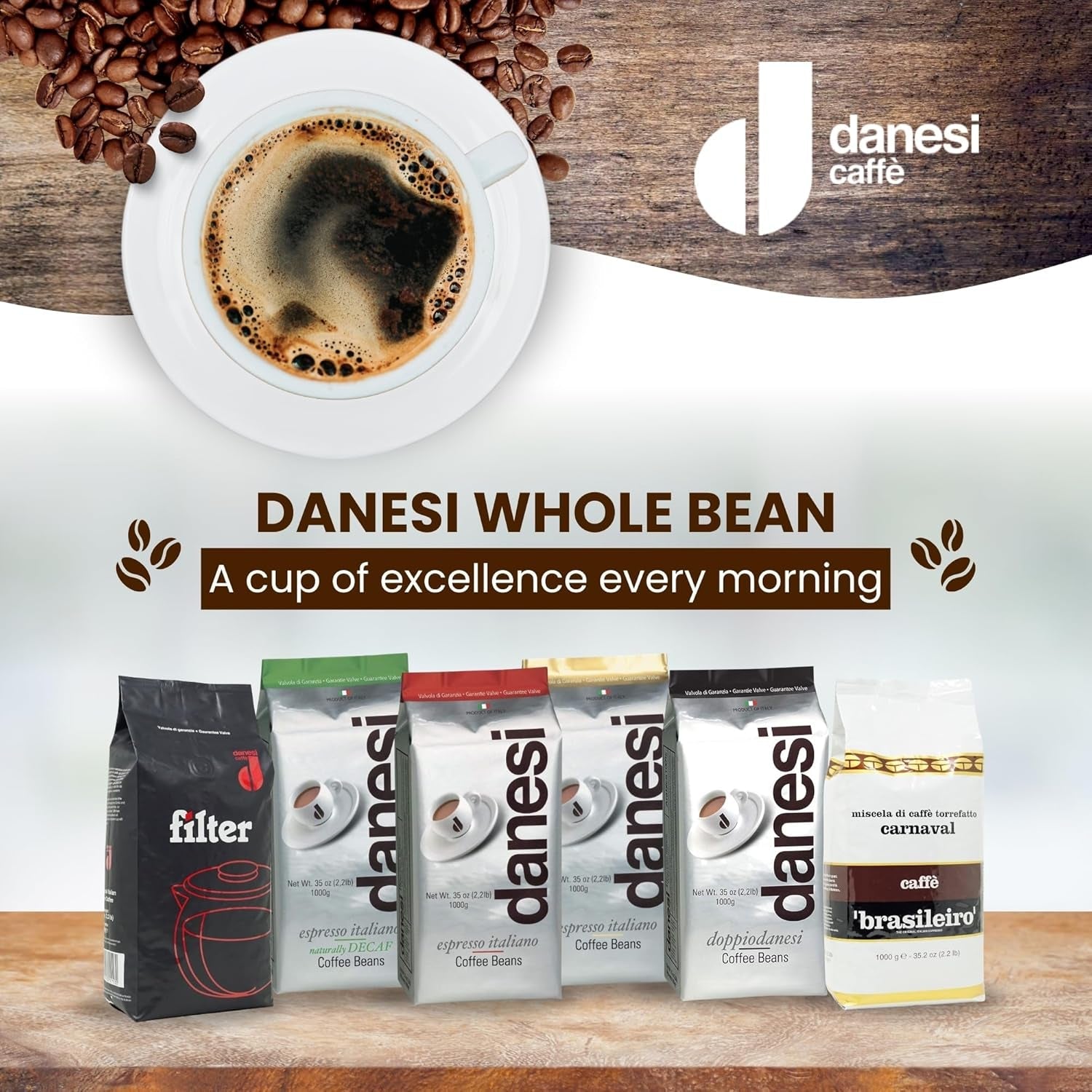 Danesi Decafeinato (Decofeinizat), Fasole, 1 Pachet (1 x 1 kg)