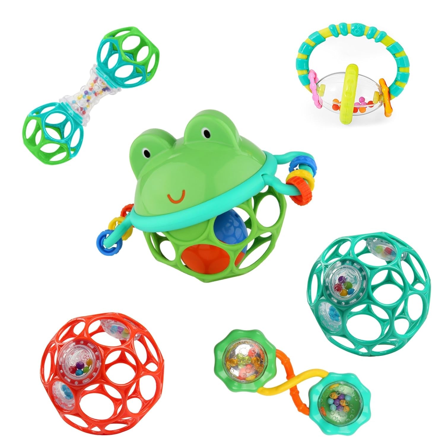 Set cadou Bright Starts Little Shakers cu 6 piese - Zornăitoare și jucării de dentiție pentru bebeluși, fără BPA, ușor de prins, unisex, pentru nou-născuți+
