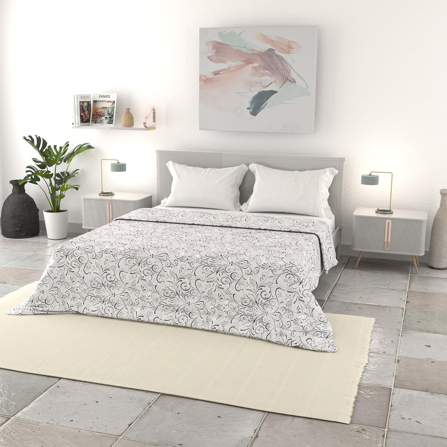 Lenjerie de pat italiană cuvertură de vară de bază, microfibră imprimată, 250X240Cm, cerc Plapumi si pilote Naty Shop Ornato 250X240Cm