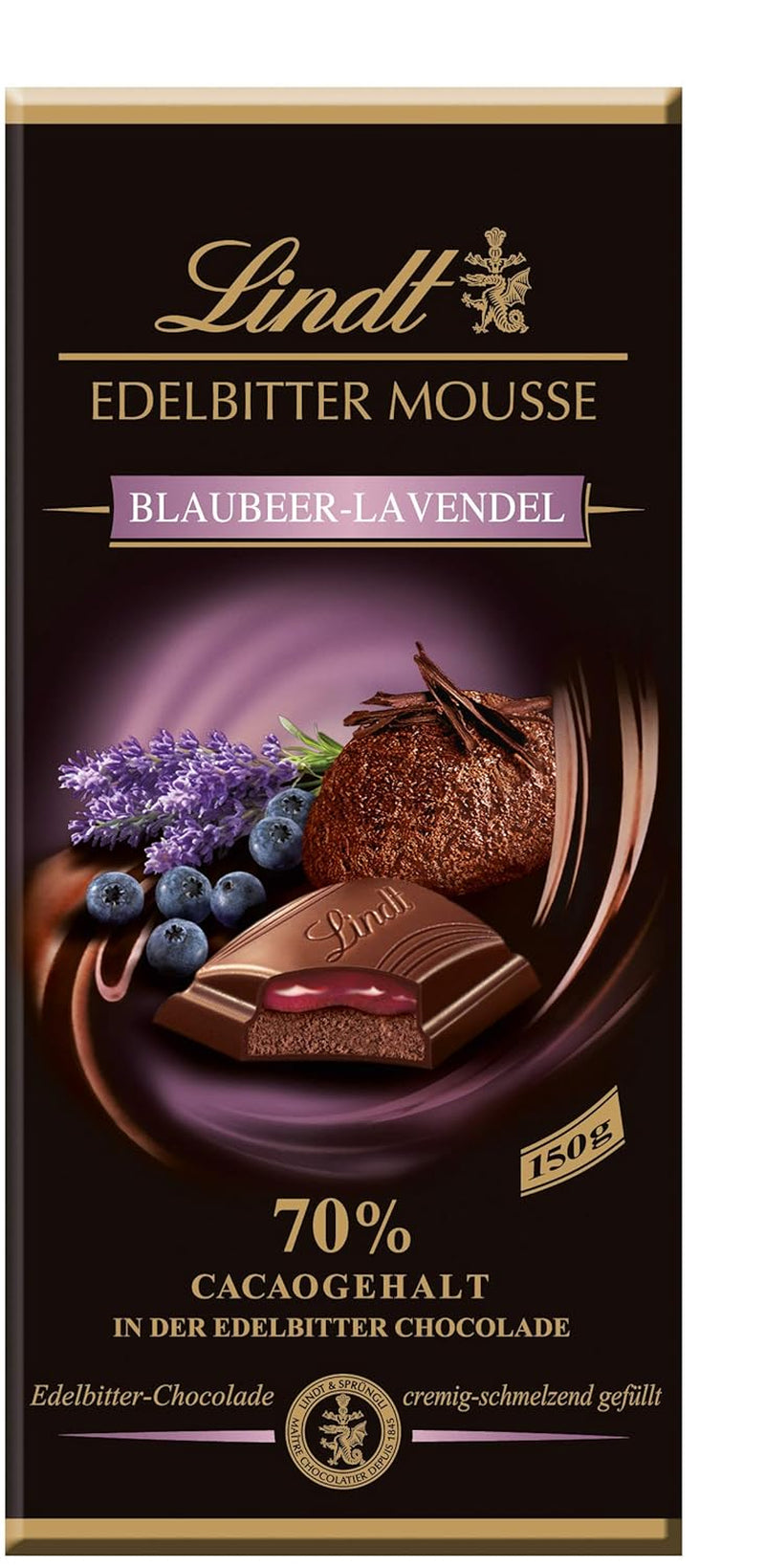 Mousse de ciocolată neagră Lindt cu chili și vișine | Baton 150g | Cu 70% conținut de cacao și umplutură de mousse de ciocolată neagră și chili cu vișine | Baton de ciocolată | Ciocolată neagră
