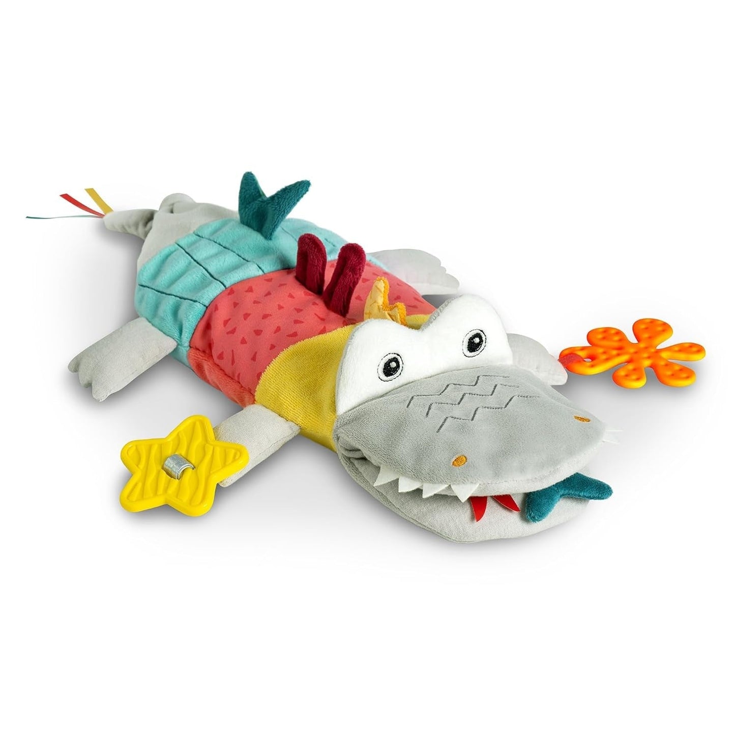 Fehn păpușă de mână pentru bebeluși crocodil - jucărie de pluș cu zornăitor, hârtie care foșnește, teether și squeaker - păpușă de mână pentru bebeluși - jucărie care pocnește pentru bebeluși și copii mici de la 6+ luni Jucarii Bebe Naty Shop Crocodil