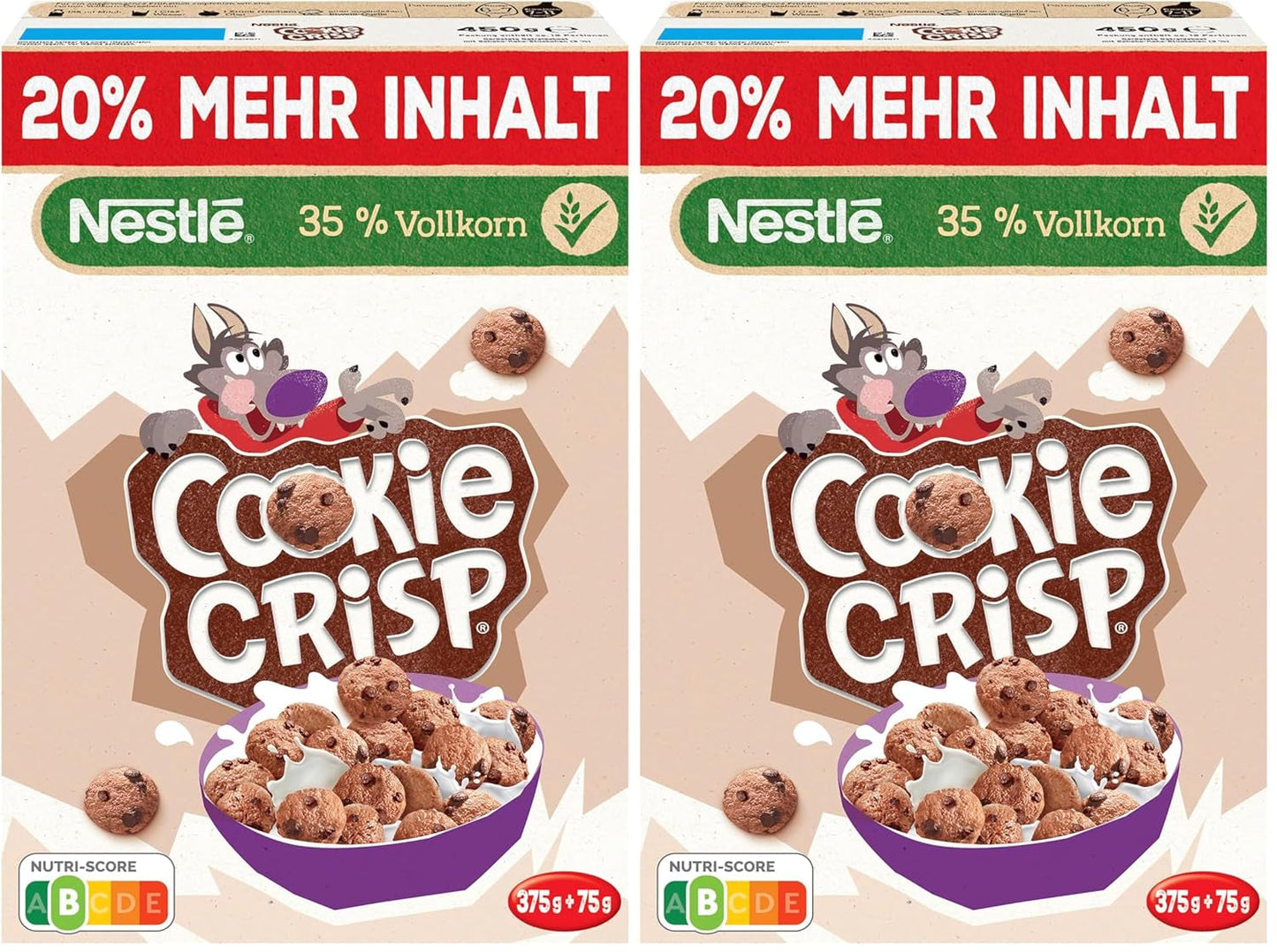 Nestlé Cookie Crisp (+20%), cereale cu cereale integrale sub formă de biscuiți pentru micul dejun pentru copii, pachet de 1 (1x450g)