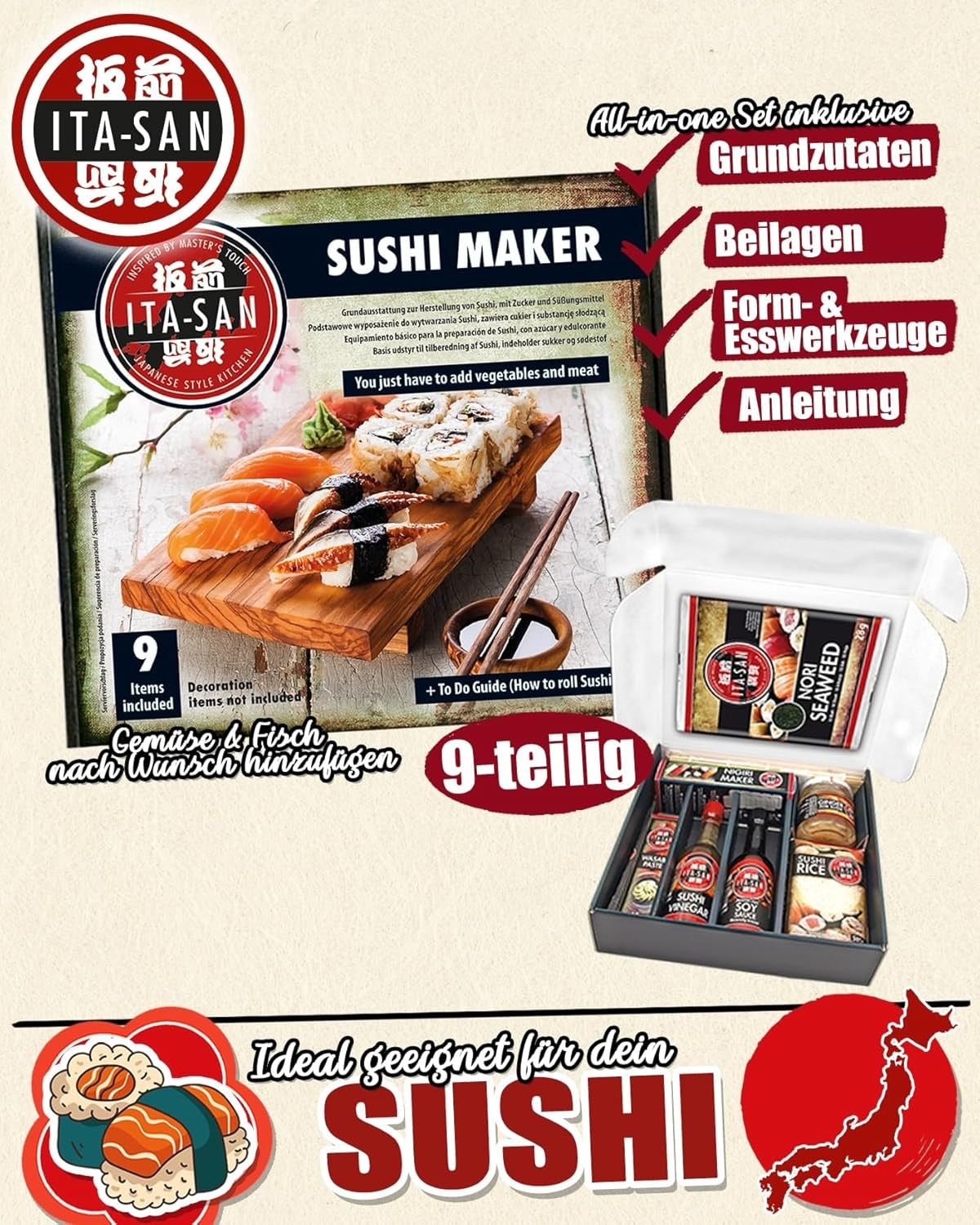 Set Sushi ITA-SAN (set complet de 9 piese, ideal pentru începători, pentru încercare sau cadou) 1 pachet