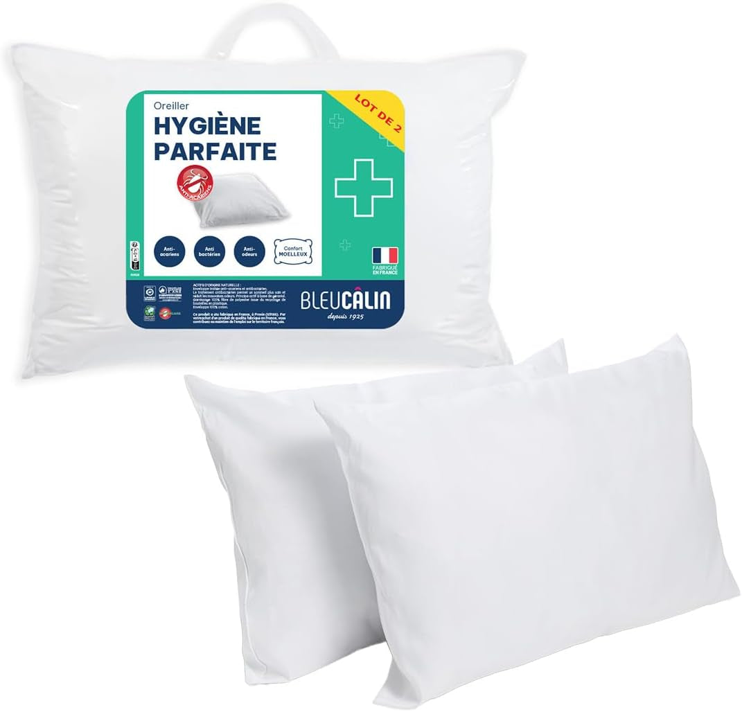 Bleu Câlin Set de 2 perne dreptunghiulare anti-acarieni, anti-bacterii, confort pufos, T 60X60 Cm, 100% bumbac, sortiment igienă perfectă Perne standard Naty Shop Formă dreptunghiulară 45 X 70 Cm