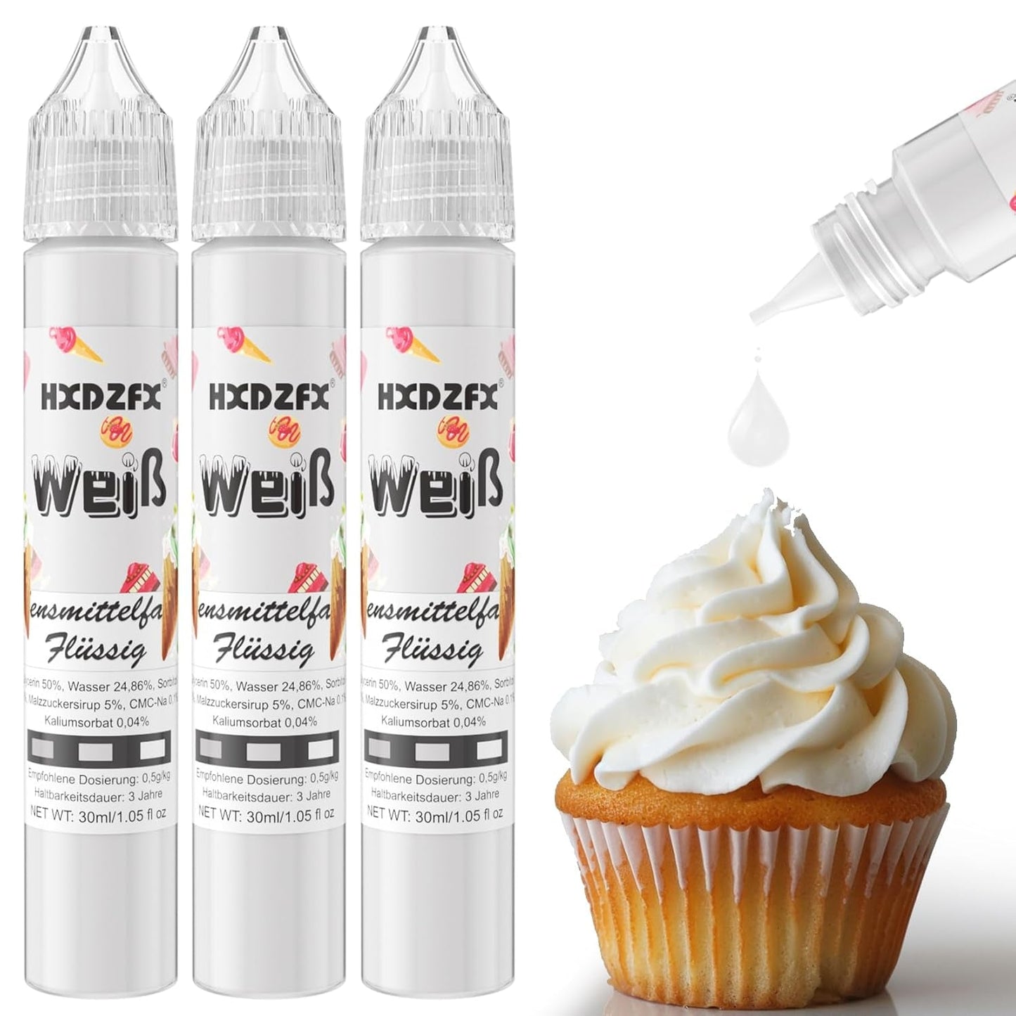 Colorant alimentar - Colorant alimentar lichid, Colorant alimentar foarte concentrat, Coloranți alimentari lichizi pentru copt, Decorare tort, Fursecuri, Macarons, Ouă de Paște, Aluat - 3 × 30ml (Roșu de Crăciun)