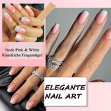 Kit unghii false 360 piese - Unghii artificiale scurte, nud, roz, alb, gradient - Unghii artificiale pătrate pentru lipit - Unghii autoadezive cu acoperire completă, lucioase, pentru femei și fete (pătrat)
