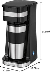 Espressor Clatronic | Cană de călătorie 400 ml | Compatibilă cu toate suporturile de pahare standard (de exemplu, pentru mașină) | Espressor cu filtru | Filtru permanent din nailon | Cană din oțel inoxidabil cu capac pentru aromă | KA 3733