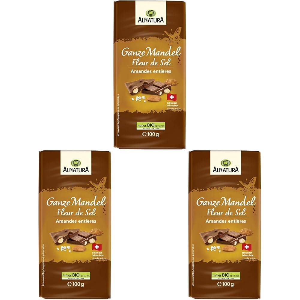 Ciocolată organică cu migdale întregi și floare de sare, 100 g