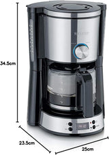 Espressor SEVERIN „TypeSwitch” cu carafă de sticlă și cronometru, AromaSwitch pentru alegerea a 2 opțiuni de preparare, ceas digital cu funcție de cronometru, pentru până la 10 cești, 1000W, oțel inoxidabil periat-negru, KA 4826