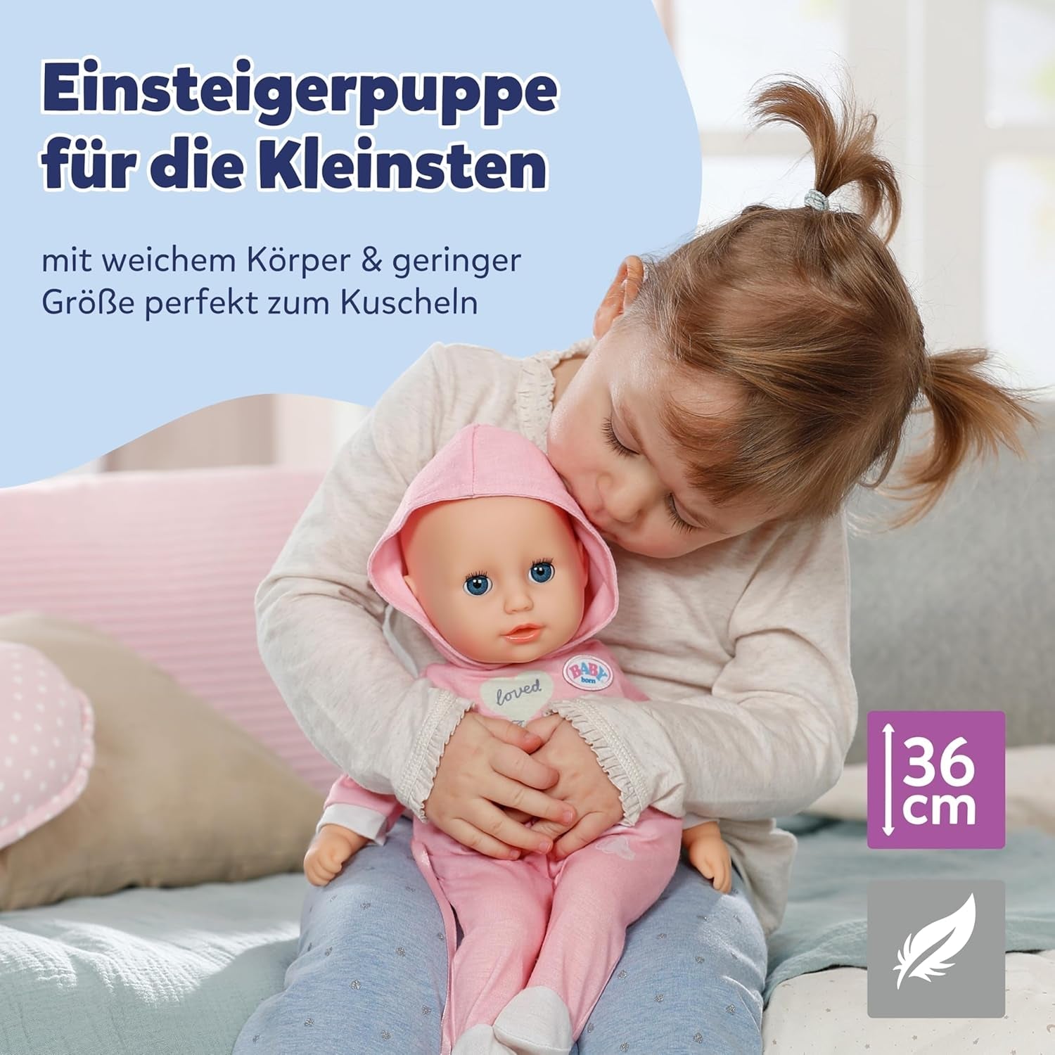 BABY Born Hannah Play with Me - Păpușă bebeluș cu 5 funcții - Corp din material moale, inclusiv accesorii - Păpușă de 36 cm - Funcționează cu baterii - Potrivită pentru copii de la 1 an