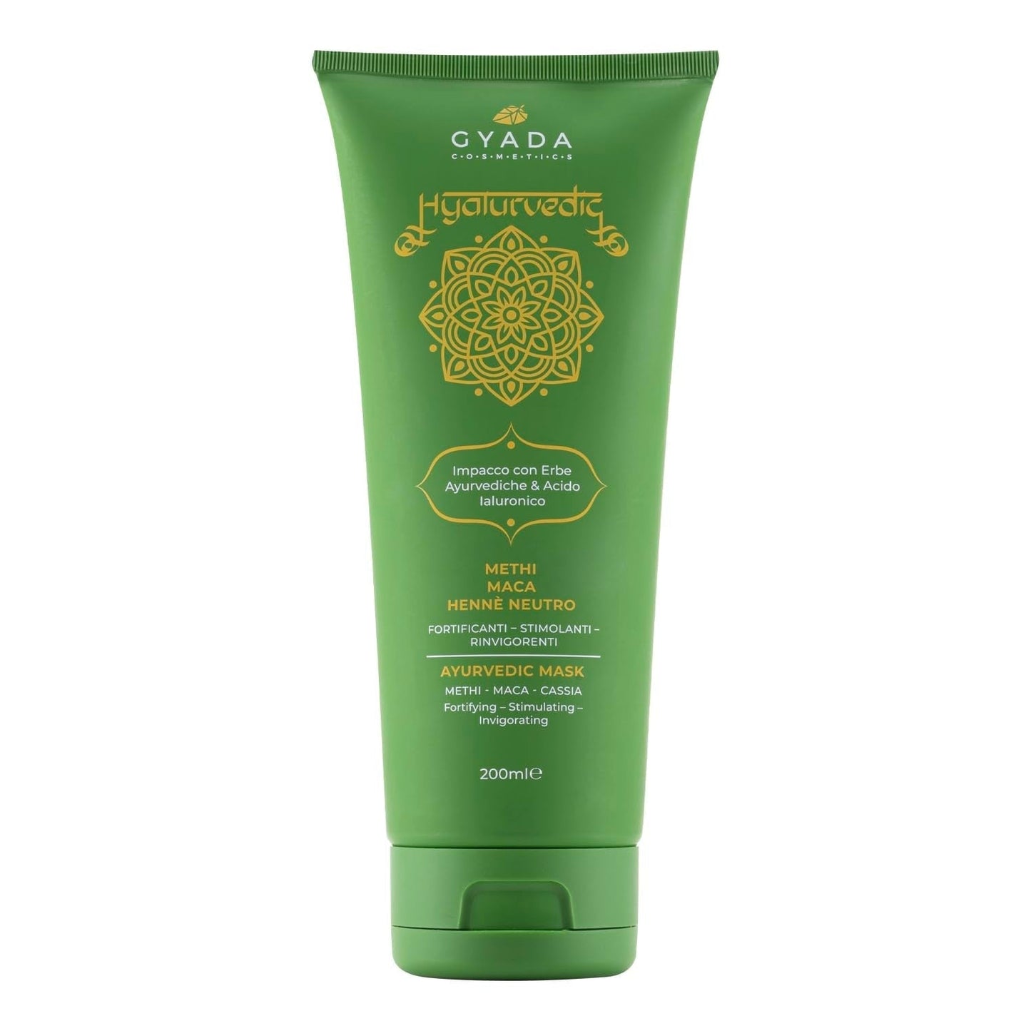 GYADA COSMETICS, compresă ayurvedică de întărire Hyalurvedic, tratament profesional pentru păr fin și slab, combate încrețirea cu methi, maca, henna neutră, 200 ml Masca de par Naty Shop Titlu implicit
