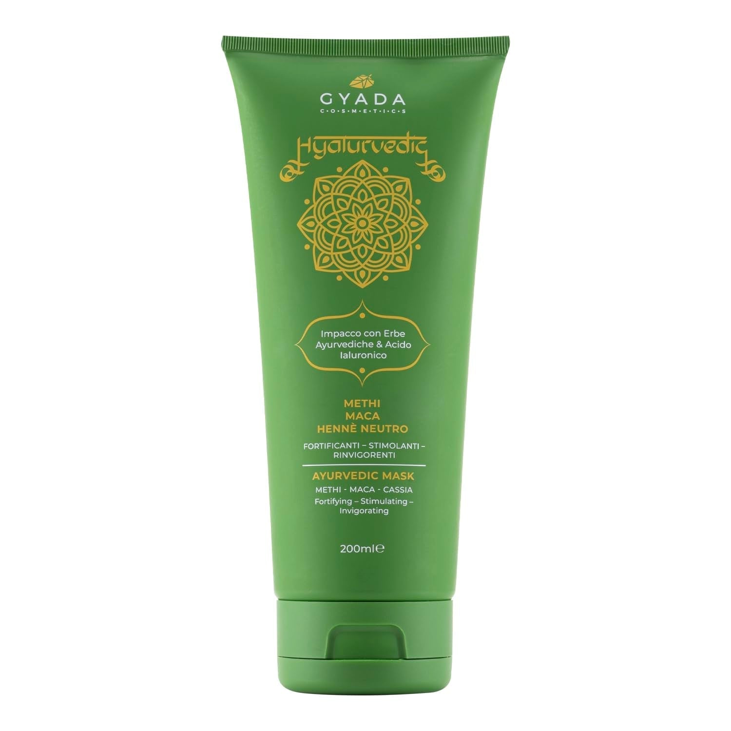 GYADA COSMETICS, compresă ayurvedică de întărire Hyalurvedic, tratament profesional pentru păr fin și slab, combate încrețirea cu methi, maca, henna neutră, 200 ml Masca de par Naty Shop Titlu implicit