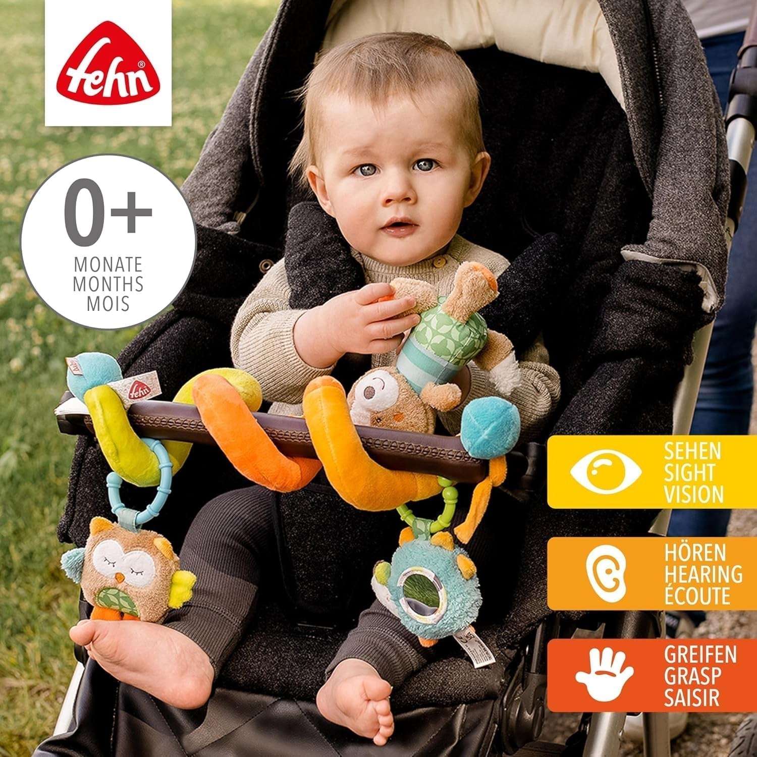 Fehn Activity Spiral Sleeping Forest - jucărie de cărucior pentru pipăit și prindere - jucărie pentru copii pentru pat, parc, cărucior pentru sugari și scaun auto - jucărie de activitate motorie pentru bebeluși și copii mici de la 0+ luni Jucarii Bebe Naty Shop