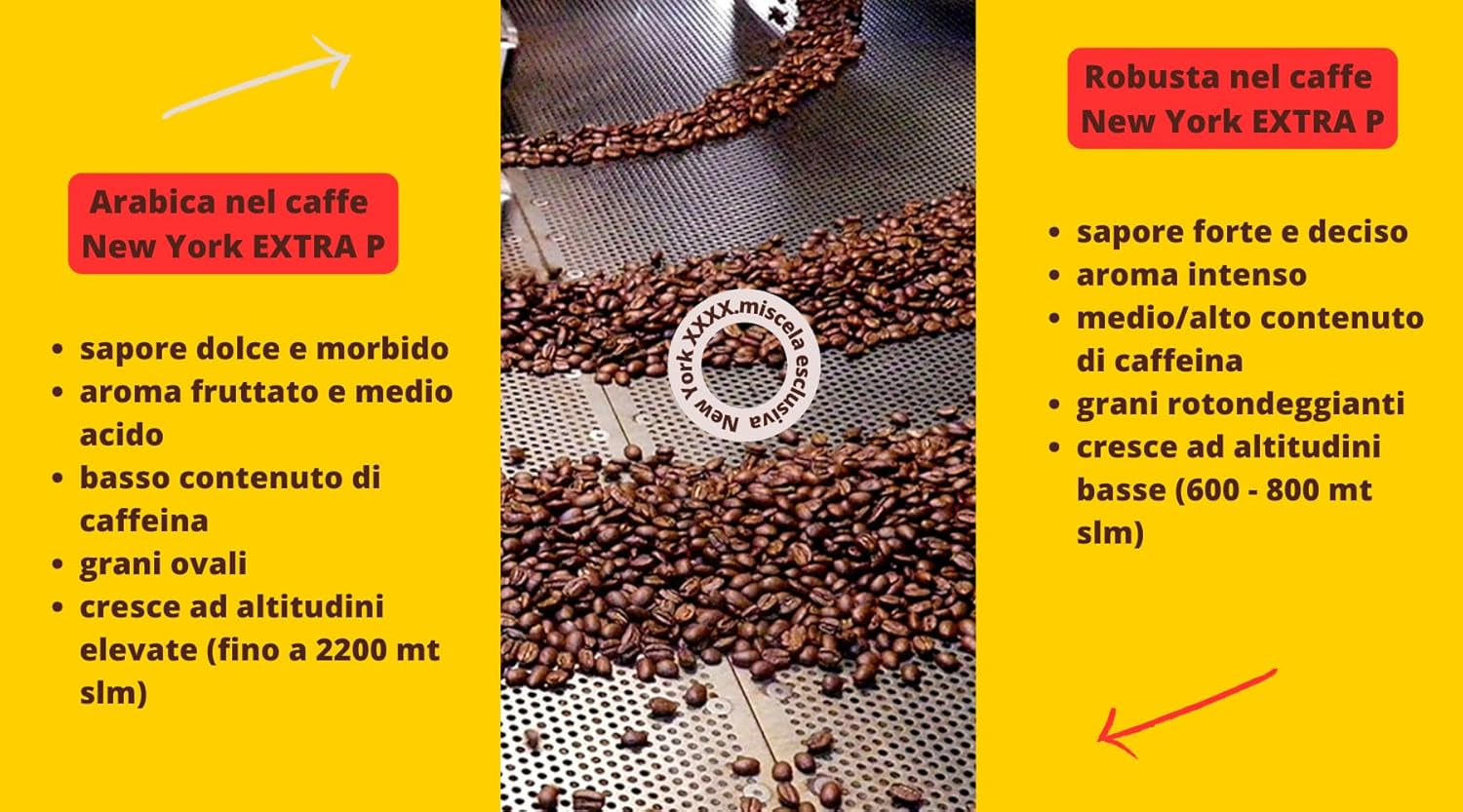 New York Coffee - EXTRA P - Boabe de cafea, gust puternic și hotărât, boabe Arabica și Robusta, pentru măcinare, espresso italian, amestec de bar - calitate superioară din 1930 - 1 kg, boabe