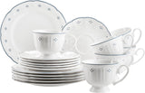 Seria Mäser Lova, serviciu de cafea din porțelan cu 18 piese – 6 farfurii de desert (19,5 cm), 6 cești (19 cl) și 6 farfurioare (15,5 cm), albastru