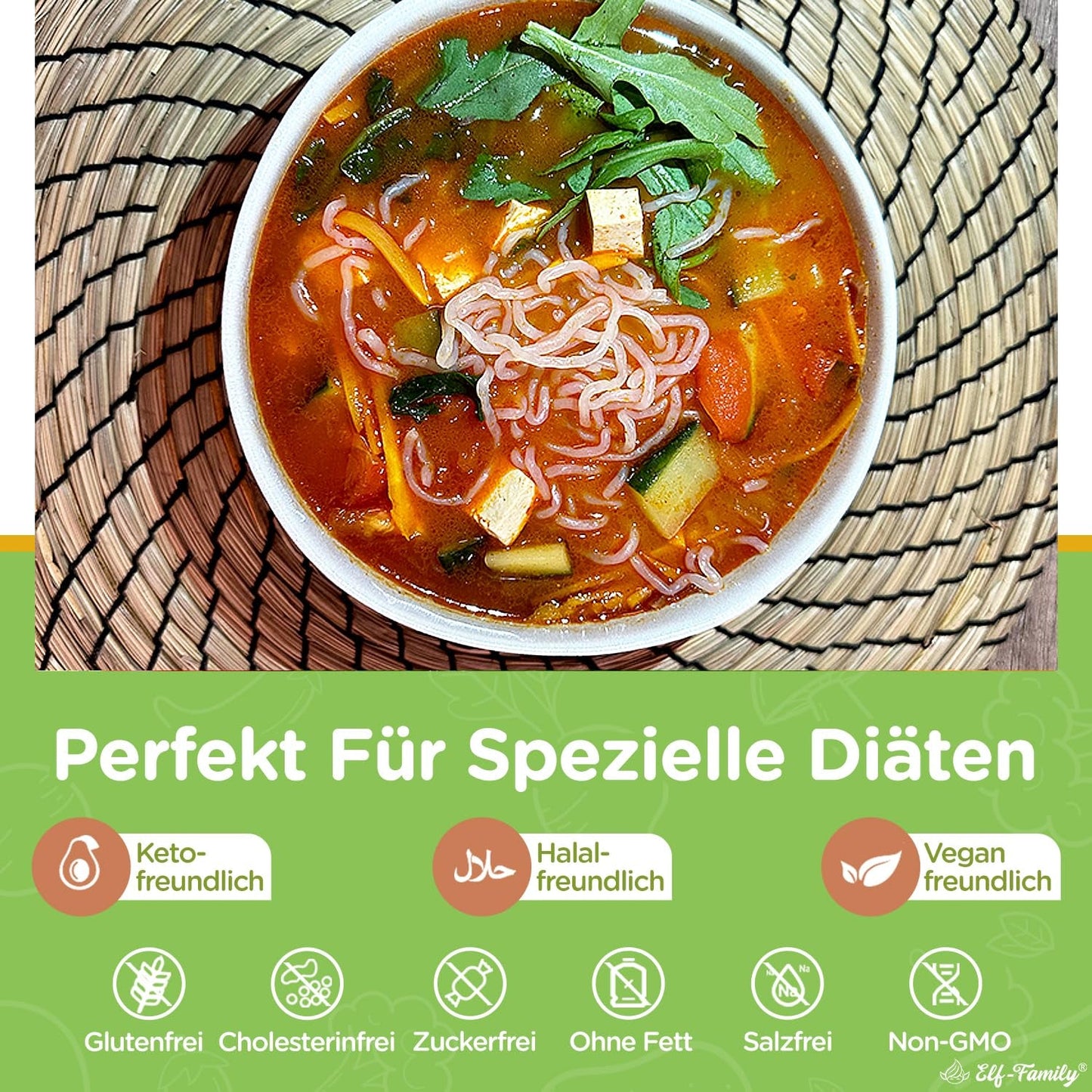 Elf-Family 270g x6er Box(12 pack) Bio Konjak Nudeln Ultra Low Carb Shirataki Nudeln Vegan Glutenfrei-Instant Nudeln ohne kohlenhydrate/Keto/Kalorienarme/Fettfrei/Zuckerfrei -Spaghetti MHD: 12/11/2026