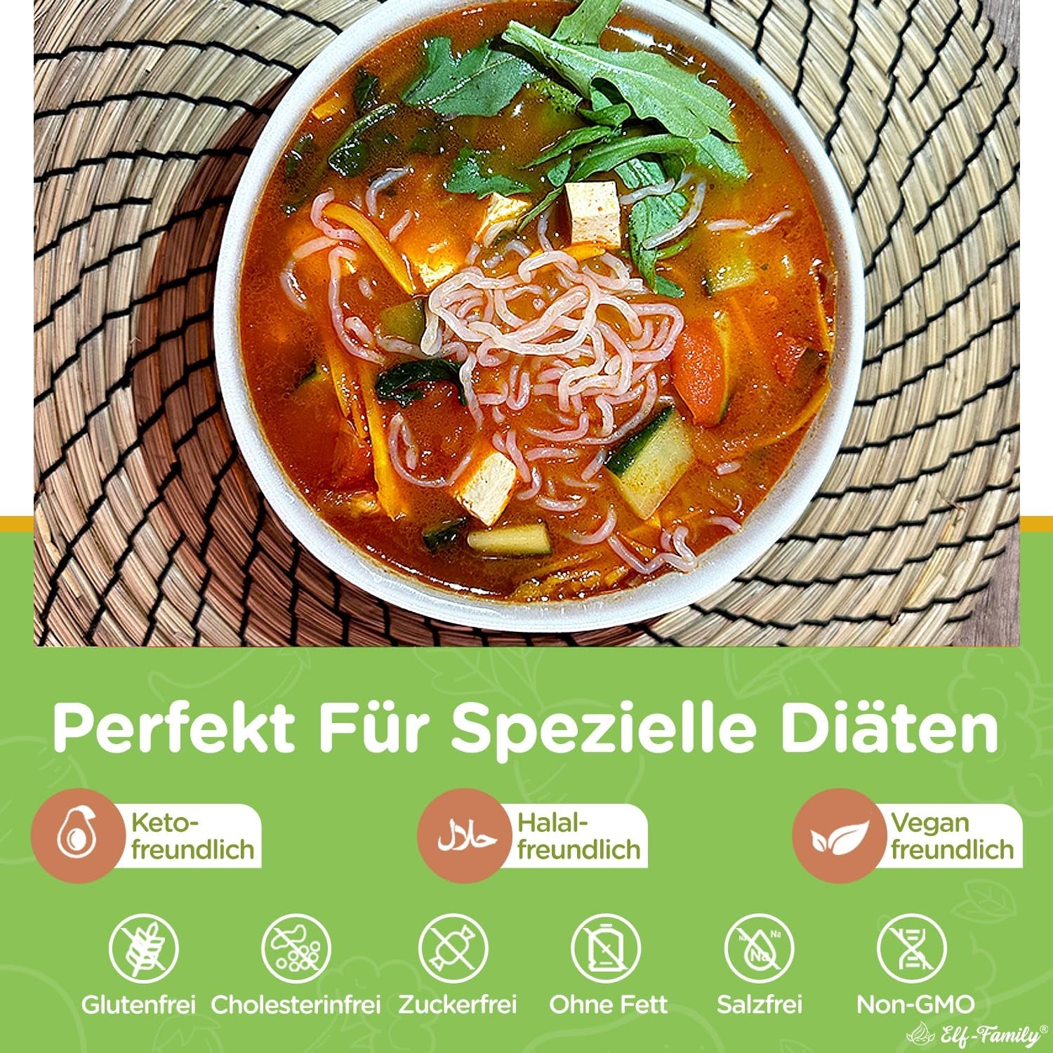 Elf-Family 270g x6er Box(12 pack) Bio Konjak Nudeln Ultra Low Carb Shirataki Nudeln Vegan Glutenfrei-Instant Nudeln ohne kohlenhydrate/Keto/Kalorienarme/Fettfrei/Zuckerfrei -Spaghetti MHD: 12/11/2026