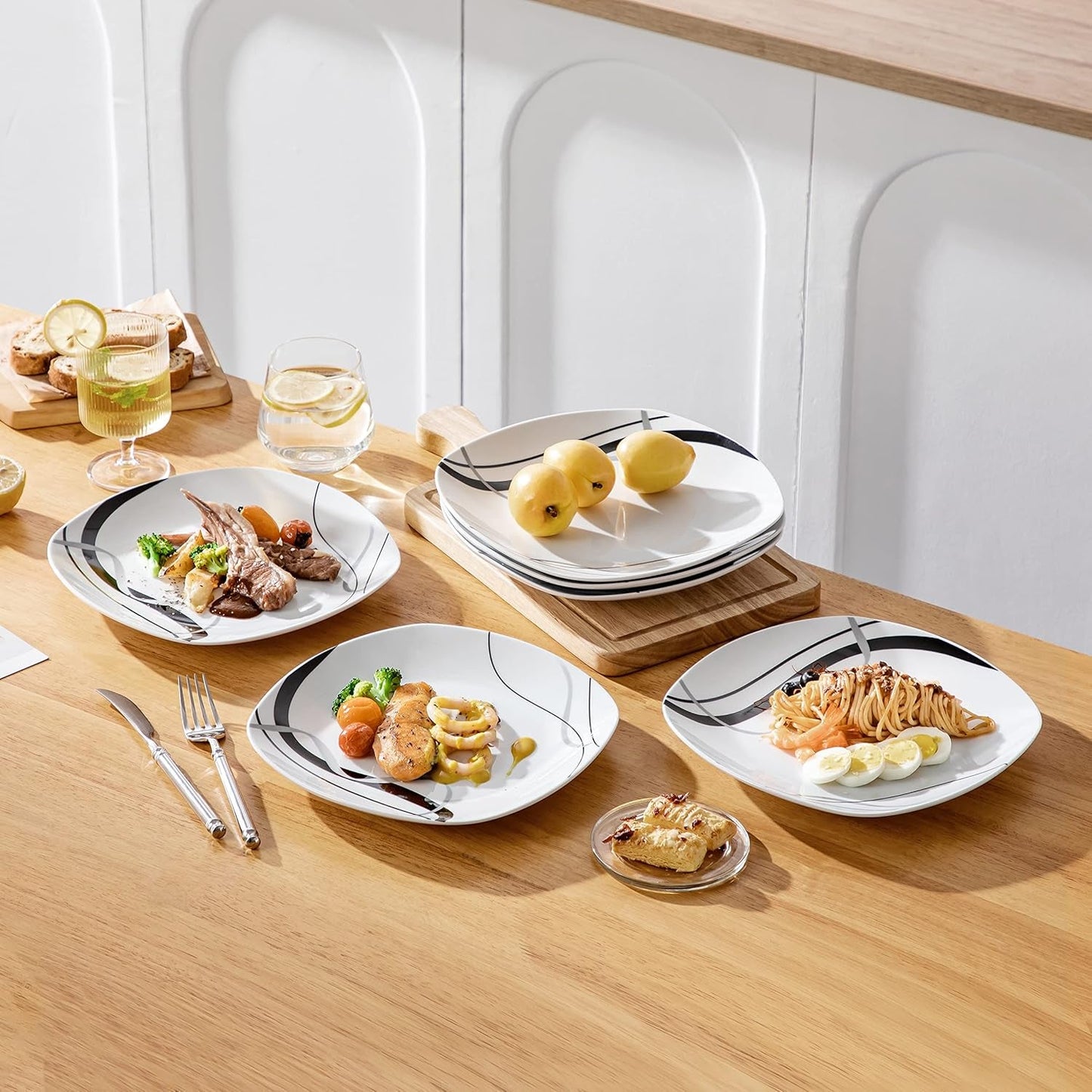 Set de farfurii din porțelan VEWEET FIONA pentru 6 persoane, Ø 24,7 cm, include farfurii pentru desert, farfurii pentru paste, farfurii pentru tort și farfurii pentru micul dejun, potrivit pentru cuptorul cu microunde și mașina de spălat vase