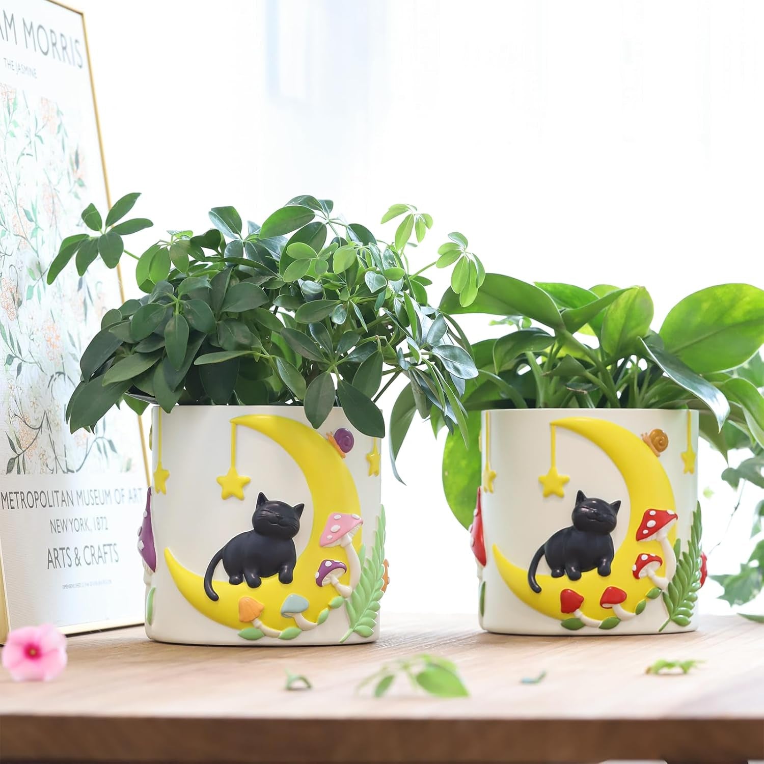 Ghivece drăguțe GUGUGO cu pisică lunară, ghiveci unic cu drenaj, culori curcubeu, ghivece mici pentru plante de apartament, ghiveci distractiv pentru grădină suculente, cadou, decorațiune pentru casă (C)