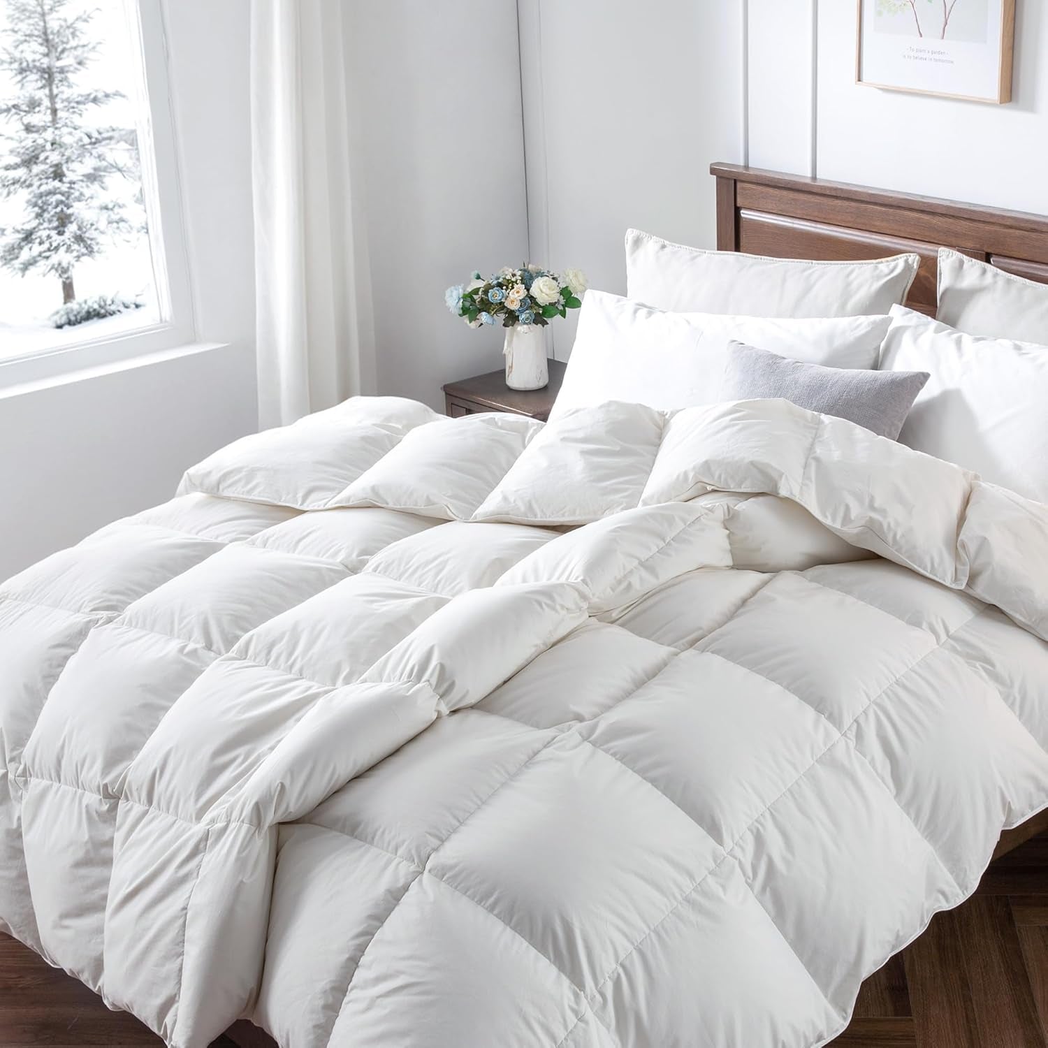 Downaero™ Plapumă cu puf de gâscă pentru paturi King Size, 100% bumbac satinat egiptean, 900 putere de umplere, căldură medie, pentru toate anotimpurile, alb Plapumi si pilote Naty Shop