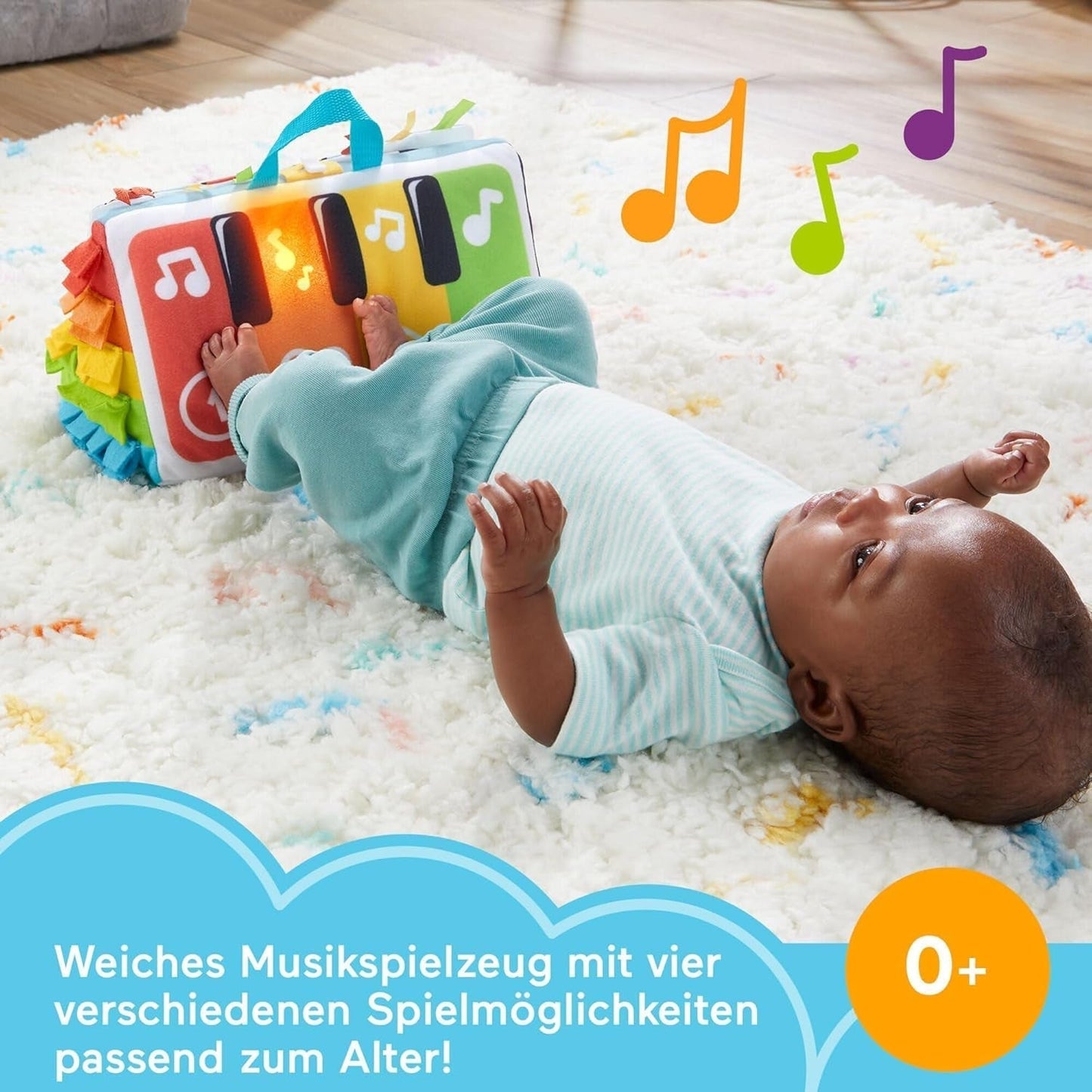 FISHER-PRICE Kick & Play Soft Piano - Pian de jucărie moale și portabil, design în creștere, clape colorate, pentru bebeluși de la naștere, HND54 Jucarii Bebe Naty Shop