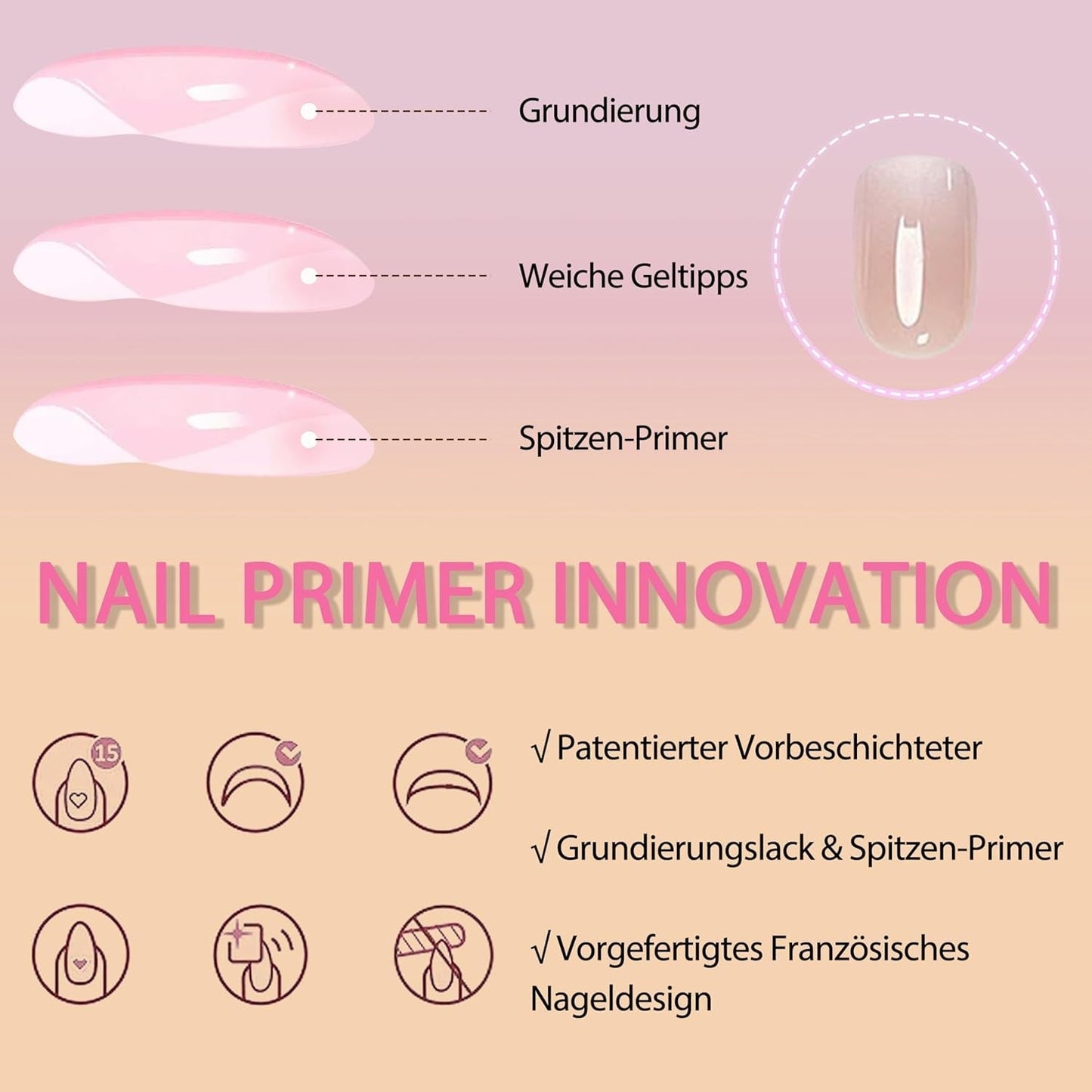 Set unghii false - 240 bucăți unghii scurte și pătrate, model gel moale, gradient alb nud, unghii false artificiale naturale pentru lipire, pentru femei DIY (gradient nud, 240X)