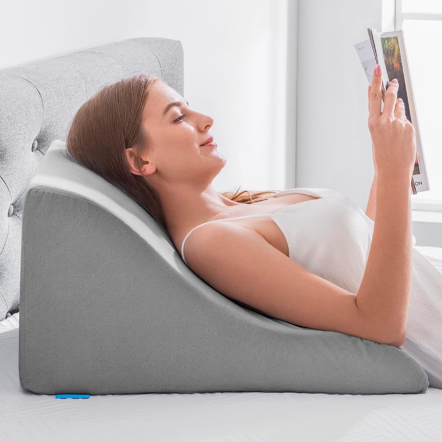 Pernă de citit pentru pat și canapea - Pernă cu pană din spumă cu memorie - Pernă ergonomică pentru spătar - Perfectă pentru susținerea spatelui în timp ce vă relaxați, vă jucați, citiți sau vă uitați la televizor - Lată