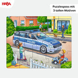 HABA Fire Brigade Puzzle - Set de 3 piese pentru copii cu vârsta de 3 ani și peste, puzzle din carton cu motive de poliție și ambulanță - Promovează abilitățile motorii fine și concentrarea - 1302759001 Puzzle Naty Shop