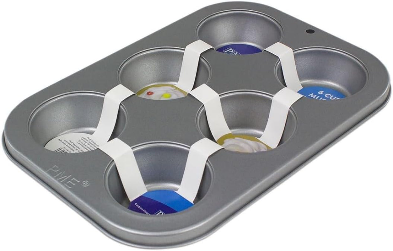 CSB108 Formă pentru brioșe din oțel carbon cu 6 găuri antiaderentă, oțel inoxidabil, argintiu, 28,9 X 17,7 X 3,1 cm Matrite si tavi pentru copt Naty Shop