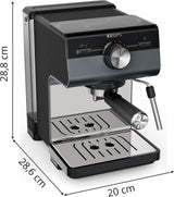 Espressor KRUPS Authentic+, 15 bari, operare intuitivă, design sofisticat, duză de abur, inclusiv accesorii extinse, Bullet Argintiu închis/Oțel inoxidabil, XP384G10