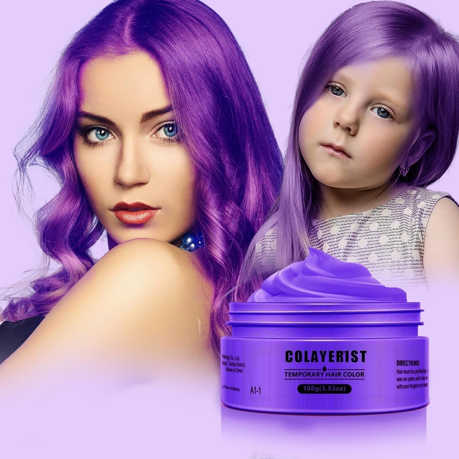 COLAYERIST Culoarea temporară a părului negru lavabil, ceară de colorare a părului pentru bărbați și femei, mascara de păr pentru petreceri sau cosplay, produse de colorare a părului fără mizerie Vopsea pentru par Naty Shop Violet