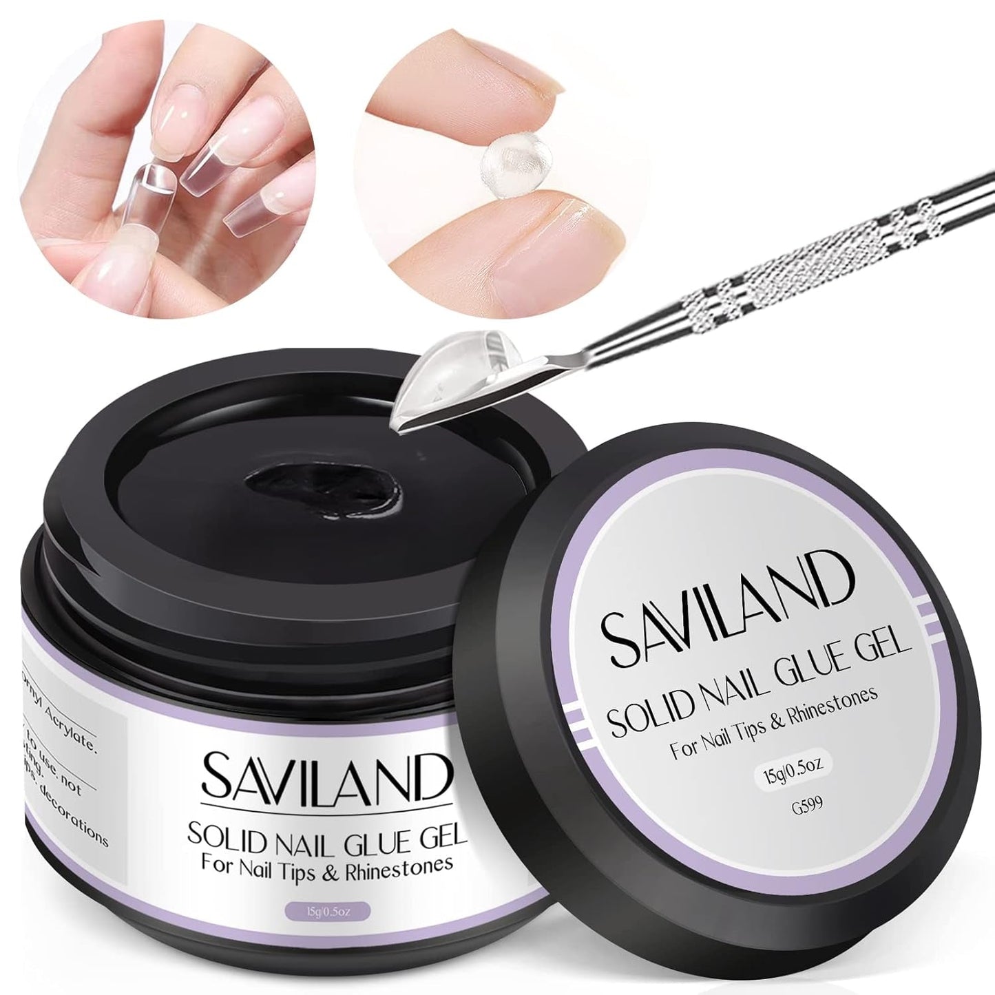 Saviland Lipici solid pentru unghii pentru vârfuri: 2 bucăți 15G lipici pentru unghii artificiale lipici extra puternic gel de presare pe unghii adeziv UV gel lipici pentru unghii pentru femei salon de acasă DIY lampă UV/LED întărită