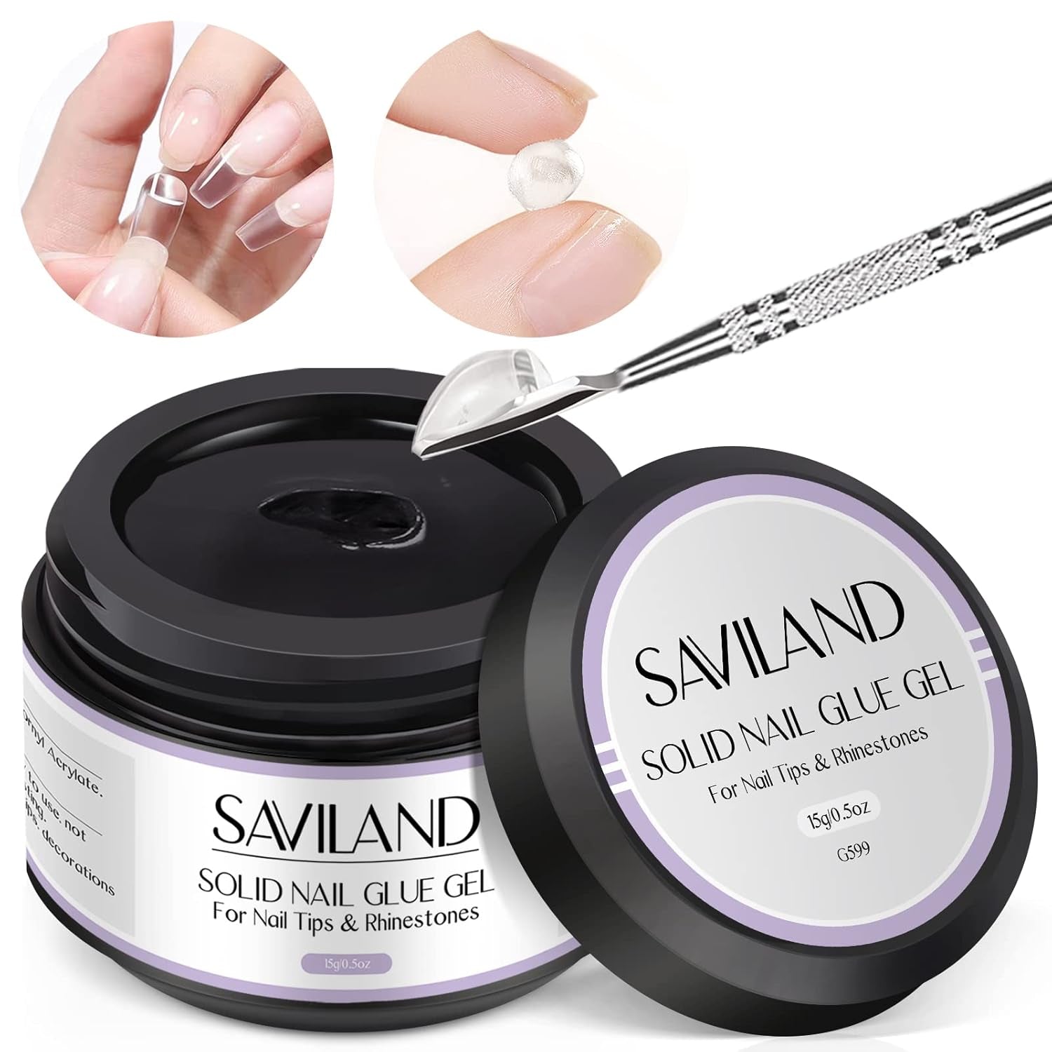 Saviland Lipici solid pentru unghii pentru vârfuri: 2 bucăți 15G lipici pentru unghii artificiale lipici extra puternic gel de presare pe unghii adeziv UV gel lipici pentru unghii pentru femei salon de acasă DIY lampă UV/LED întărită