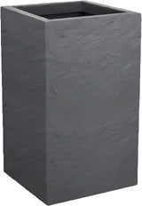 Ghiveci Volcania'Up, pătrat, înalt, 36 l, aspect piatră, perete simplu, rezervor de apă, 29,5 x 29,5 x 49,5 cm, gri antracit