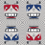 BRISA VW Collection - Șervețele de masă Volkswagen cu autobuz T1 (dungi Samba/roșu/3 straturi)