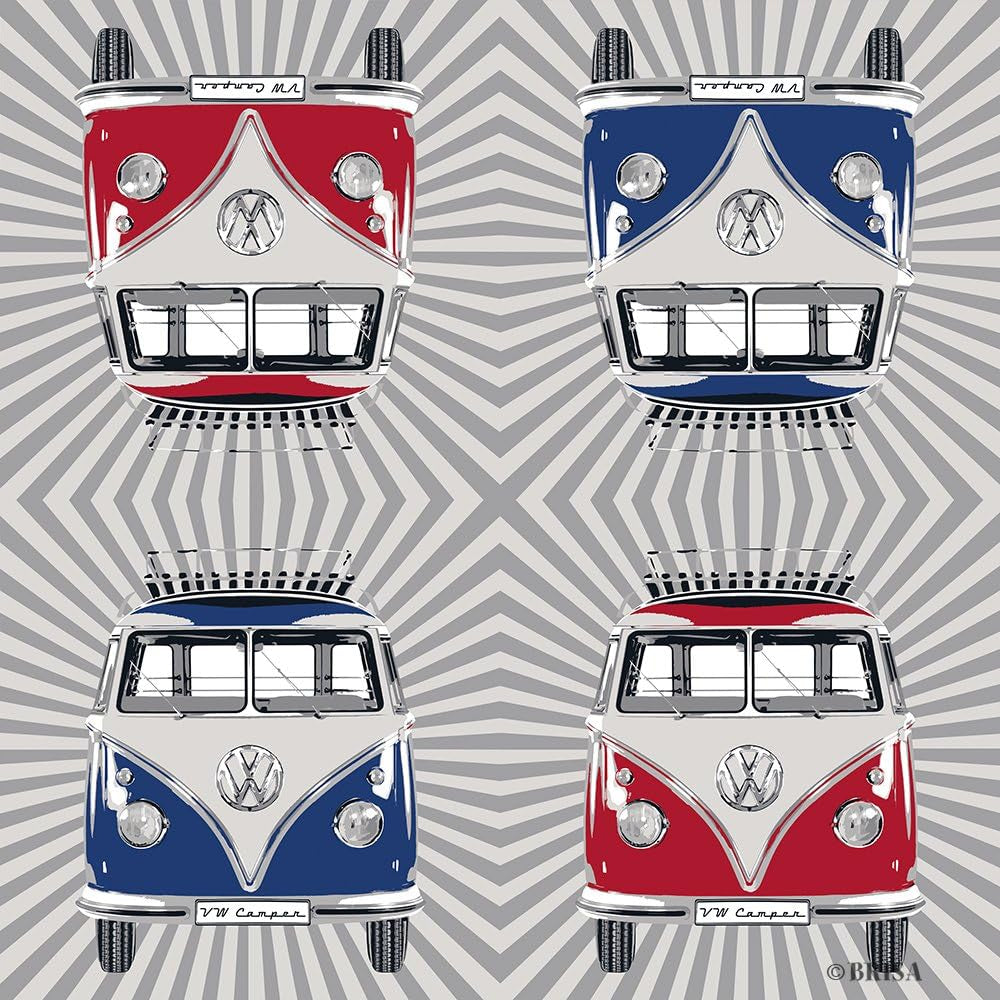 BRISA VW Collection - Șervețele de masă Volkswagen cu autobuz T1 (dungi Samba/roșu/3 straturi)