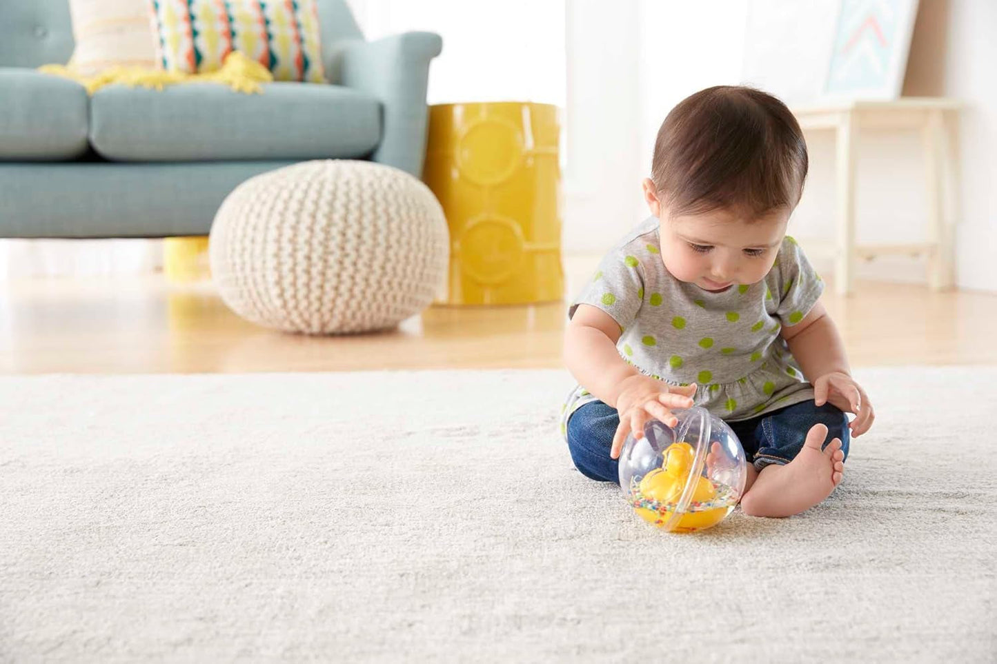 Fisher-Price WaterMates minge rățușcă, rață amuzantă în minge cu confetti, jucărie pentru copii, minge de joacă, jucărie de baie, de la 3 luni, 75676 Jucarii Bebe Naty Shop