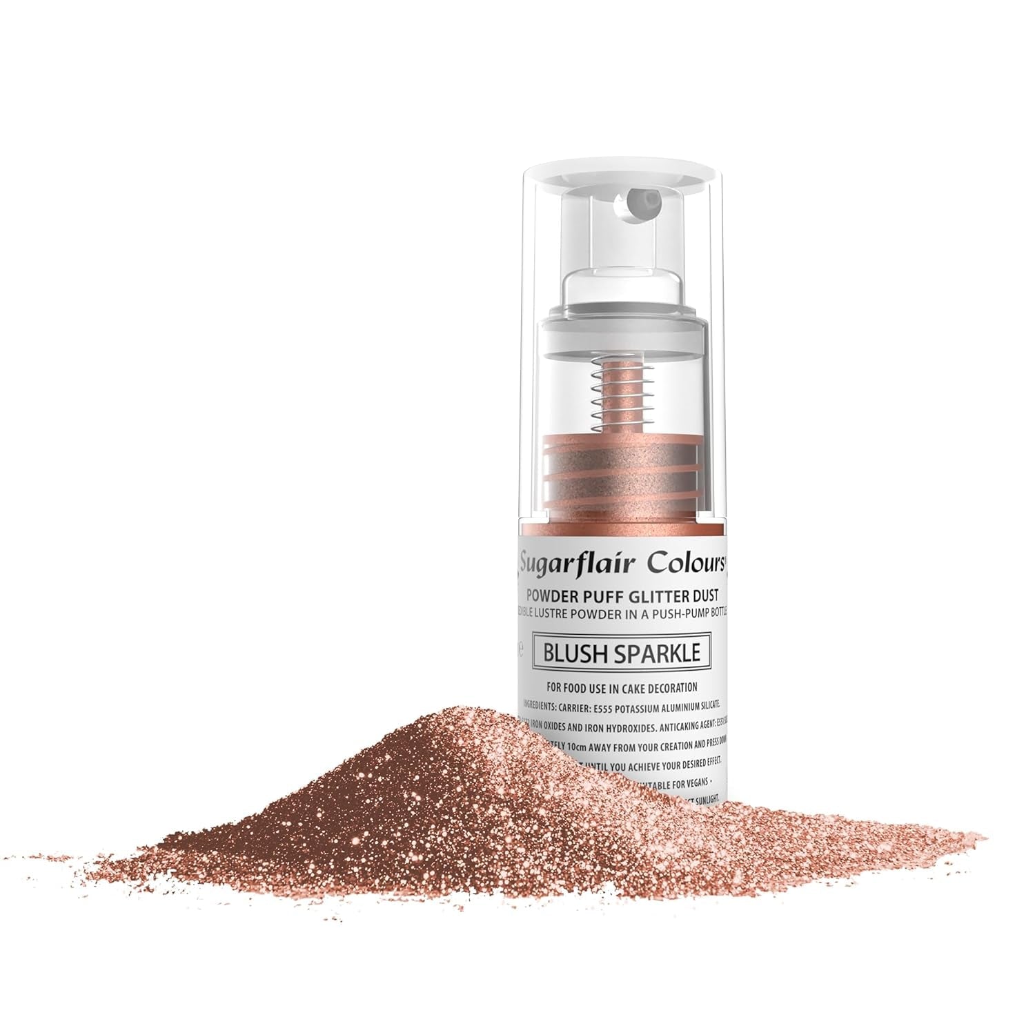 Spray pudră cu pompă Sugarflair, sclipici, Blush, sclipici - colorant alimentar pentru tort, spray fără aerosoli pentru torturi, brioșe și multe altele - 10 g