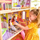 KidKraft Casă de păpuși Kayla din lemn cu mobilier și accesorii, set de joacă cu 3 niveluri pentru păpuși de 30 cm, jucărie pentru copii de la 3 ani în sus, 65092 - Exclusiv pe Amazon