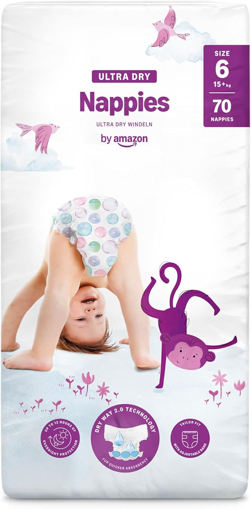 Scutece Ultra Dry de la Amazon, mărimea 3 (4-9 kg) - Cutie lunară, alb, 172 bucăți (2 pachete a câte 86) (Anterior sub marca Mama Bear, produs identic)