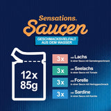 Felix Sensations Sauces Hrană umedă pentru pisici, mix variat de pește, pachet de 6 (6 x 12 pliculețe a câte 85 g fiecare)