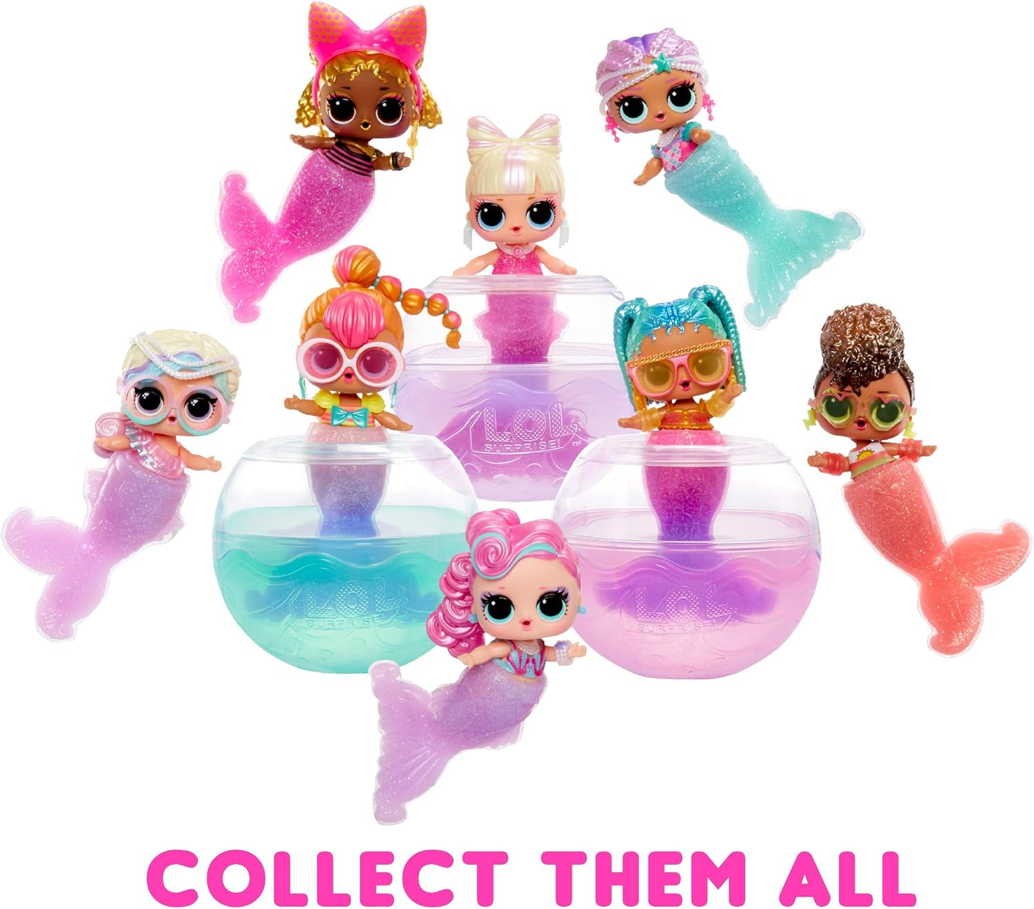 LOL Surprise! Mermaids Tots - Păpuși mini la modă cu cozi care își schimbă culoarea - Potrivite pentru colecționari, fete și băieți cu vârsta de 4 ani și peste
