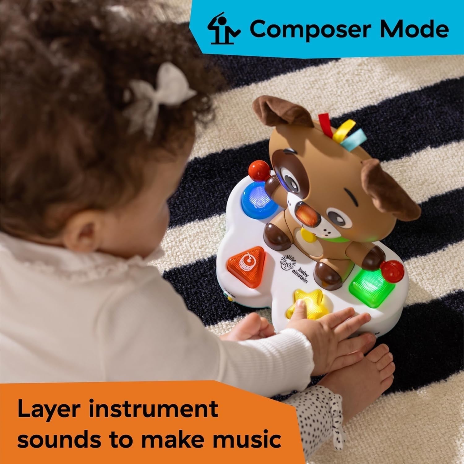 Baby Einstein, Jucărie de învățare muzicală Drum & Learn Dean - Jucărie multisenzorială pentru copii, 2 moduri de joc, culori, forme și instrumente, 50+ sunete, de la 6 luni Jucarii Bebe Naty Shop